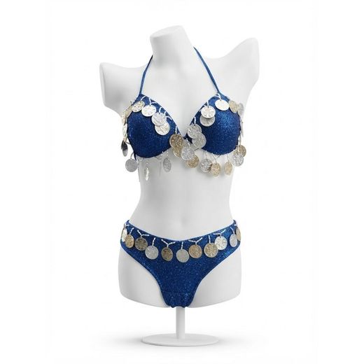 Generic Royal Blue Glitter Coin Belly Dance Bikini Set