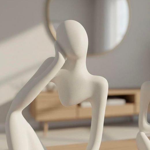 Generic Ceramic Thinker Statue 5In -Set of 3  Abstract Men Figurine Showpiece Modern Sculpture  Home Decor for Living Room Bedroom Bookshelf Office Table  Housewarming Birthday Gift (White) - image 2