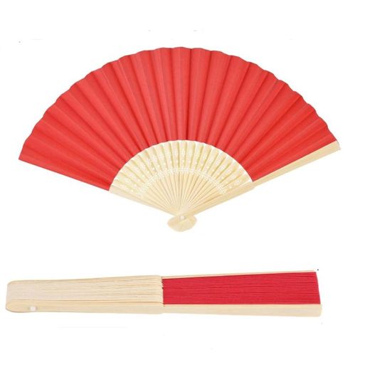 Generic 2pcs Hand Folding Fan – Wooden Frame – Red