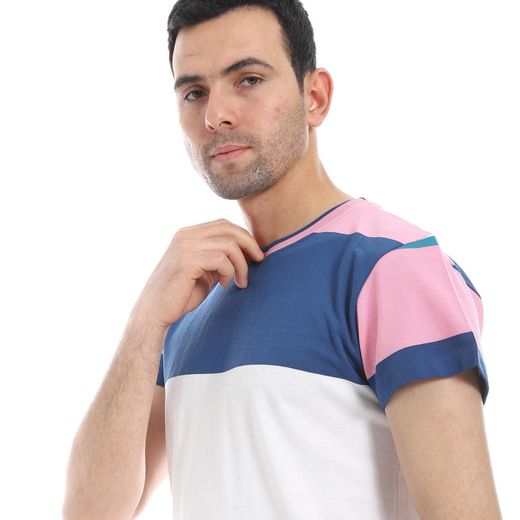 Diadora Men Cotton Stripped T-Shirt - Blue/Pink - image 4