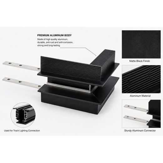 Generic Horizontal L Corner Track Lighting Connector Aluminum Black 100 x 100 x 36 mm – Mishkah Light - image 2