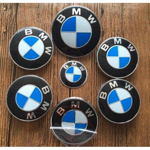 Generic Emblem For BMW Center Caps Badges 7PCS Set 82/74mm 68mm 4 Pcs for wheel 45mm hood7pcs 82mm Car Front Hood Emblem 74mm Car Trunk Tail Badge 68mm ( WHITE & BLUE ) - image 4