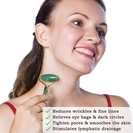 Generic Jade Roller and Gua Sha Tools Set - Silicone Facial Brush Jade Roller Massager - 100% Real Natural Jade Roller for Face, Eye, Neck - Beauty Jade Facial Roller for Slimming & Firming (Green) - image 2