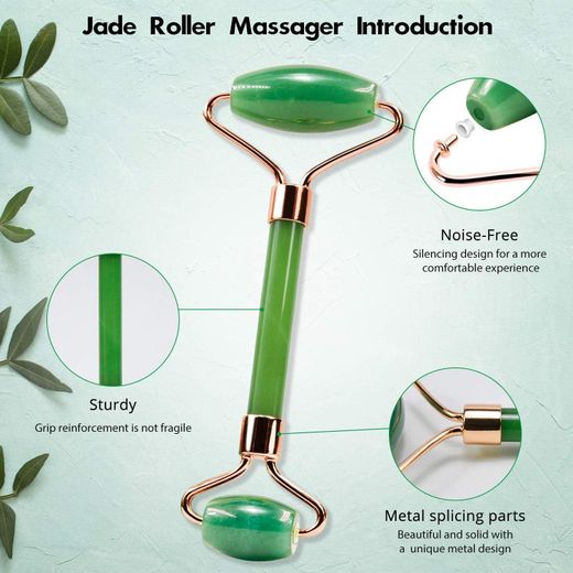 Generic Jade Roller and Gua Sha Tools Set - Silicone Facial Brush Jade Roller Massager - 100% Real Natural Jade Roller for Face, Eye, Neck - Beauty Jade Facial Roller for Slimming & Firming (Green) - image 3