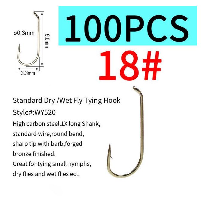 Generic Icerio 100pcs 200pcs Standard Fly Tying Hook With Barb Nymph Dry  Fly Wet Fly Tying Hook 8~22 @ Best Price Online