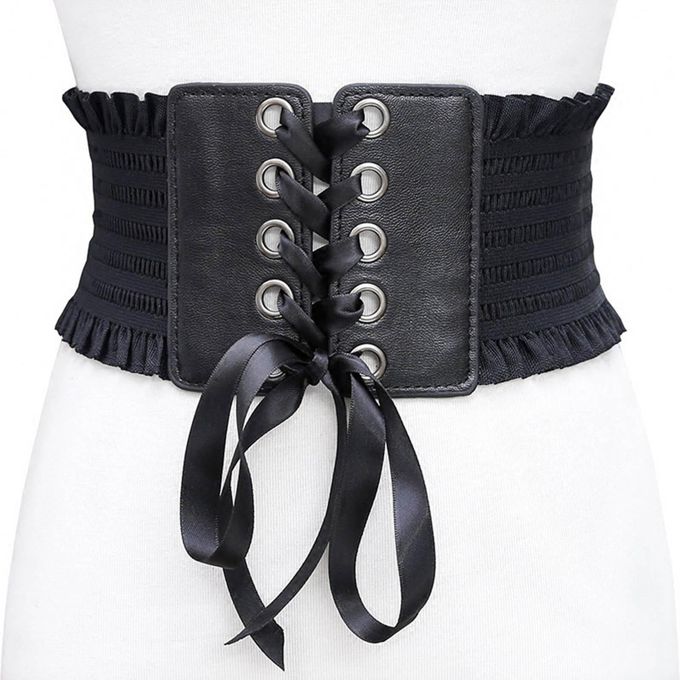 ERT Women Ladies Elasticity Faux Suede Lace UP Corset Belt Crorset Waist  Belt MKLG