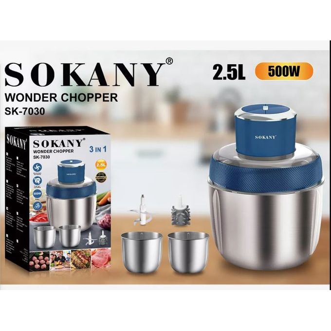 product_image_name-Sokany-Grinder & Chopper/stainless Housing /3  Stainless Bowls  2.5 L / 500 W - (Sk-7030)-2