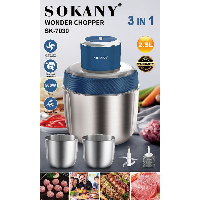 product_image_name-Sokany-Grinder & Chopper/stainless Housing /3  Stainless Bowls  2.5 L / 500 W - (Sk-7030)-4
