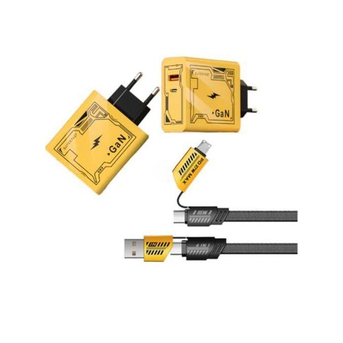 GaN 120W Super Fast Charger PD QC30 High Power GaN Charger with 4 in 1 Fast Cable Multi Device Quick Charging Adapter