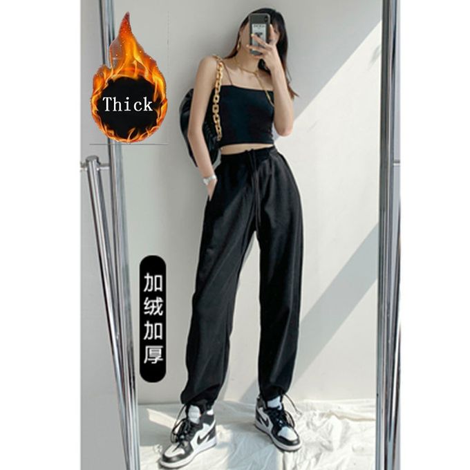 Fashion (Black Thick)Y2k Streetwear Sweatpants Women Pants High Waist Baggy  2022 Korean Fashion Sports Joggers Trousers Casual Loose Wide Leg DOU @  Best Price Online