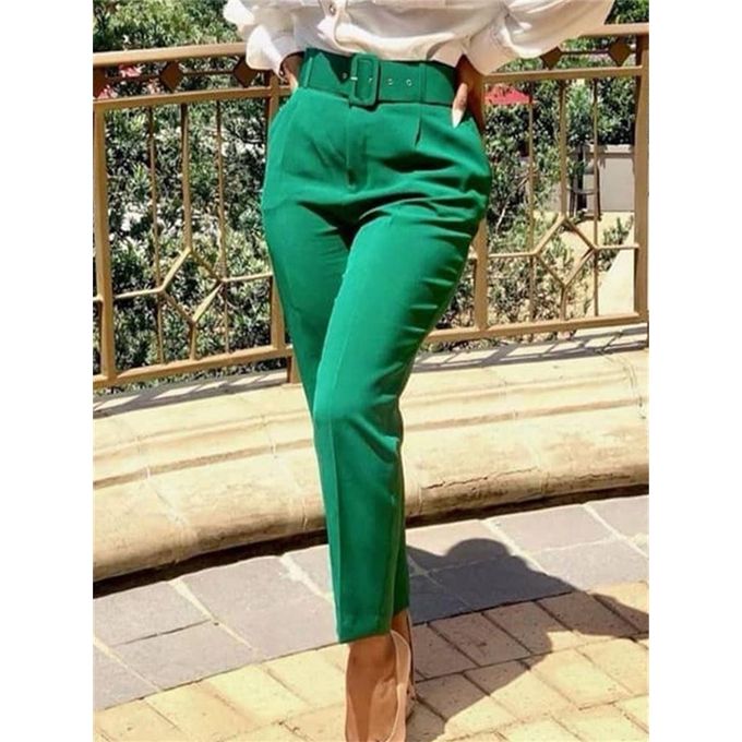 Himent Pants for Women High Waist Button Tapered Pants (Color : Green, Size  : M) : Buy Online at Best Price in KSA - Souq is now : Fashion