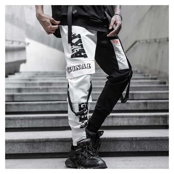 Generic Men Black White Patchwork Casual Techwear Cargo Pants Punk Hip Hop Streetwear Joggers Man Vintage Slim Fit Sweatpants Best Price Online Jumia Egypt