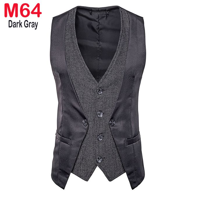 Fashion (M64 Dark Gray)Herringbone Tweed Mens Waistcoat Formal Business ...