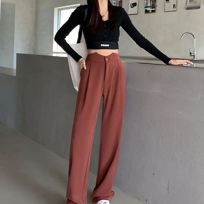 Cheap Women Loose High Waist Wide Leg Pants 2021 Spring Autumn Casual  Straight Suits Pant Female Solid Plus Size 4XL Long Trousers