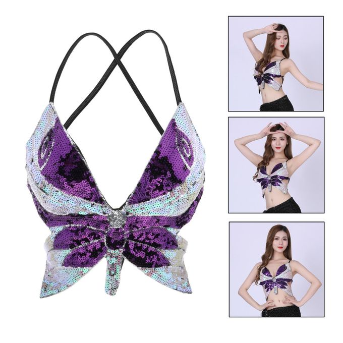 Generic Belly Dance Bra Top Women Sequin Dance Costumes Butterfly