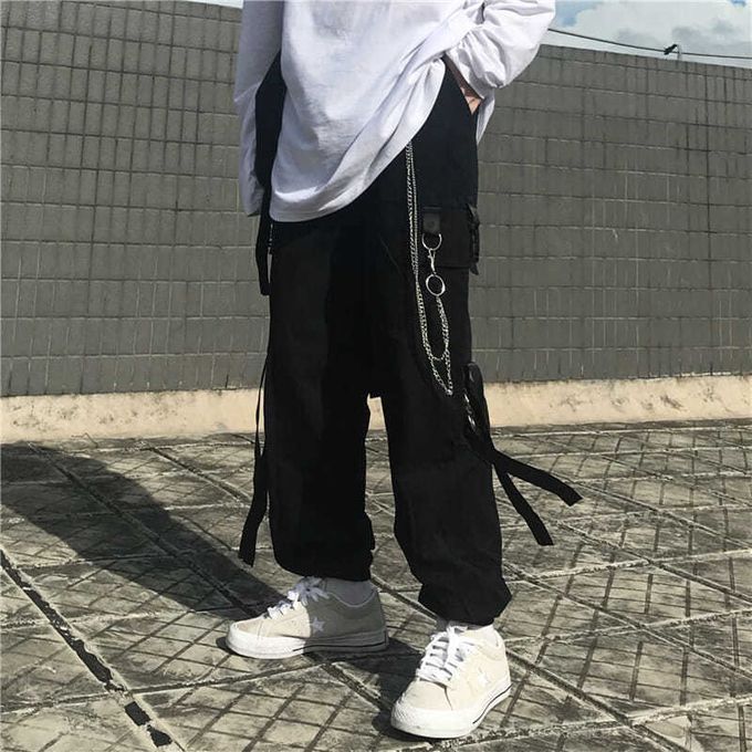 Fashion Harajuku Black Cargo Pants Men 