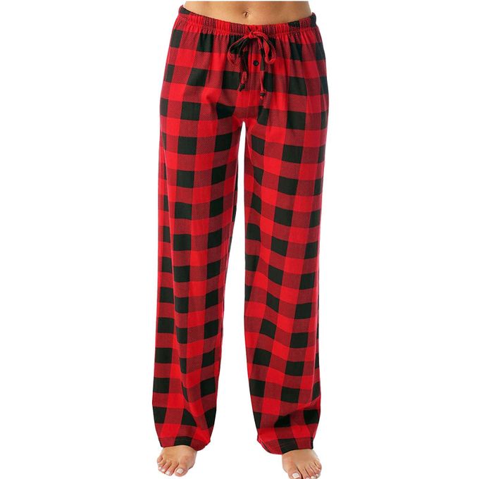 Fashion (Red)New Red Black Plaid Pajama Pants Women Lounging Relaxed House Sleep  Bottoms Womens Cotton Drawstring Button Fly Sleepwear XXA @ Best Price  Online