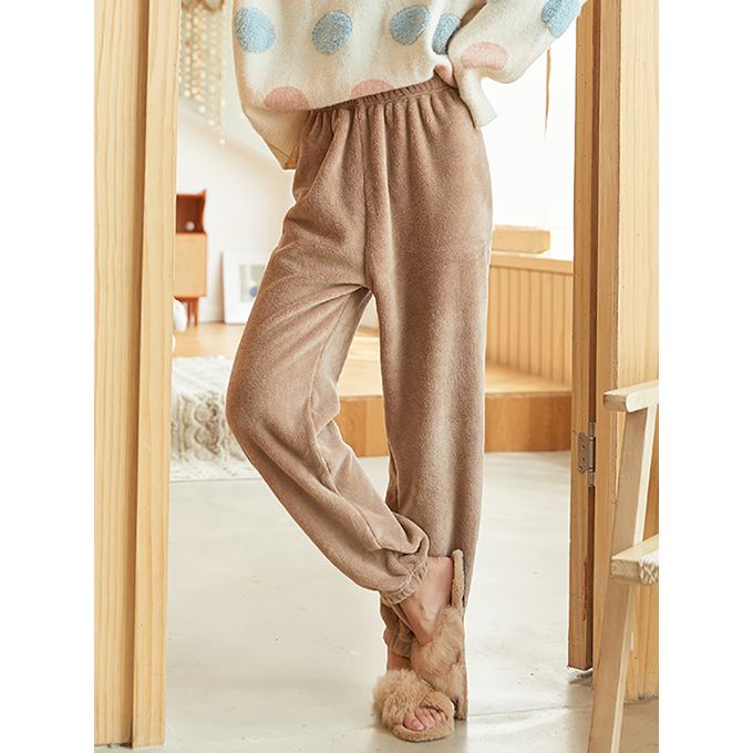 Fashion (Light Brown)CHRLEISURE Fleece Warm Pants Women Winter Thick  Comfortable Solid Autumn Trousers Solid Color Casual Loose Home Pajama Pants  DOU @ Best Price Online