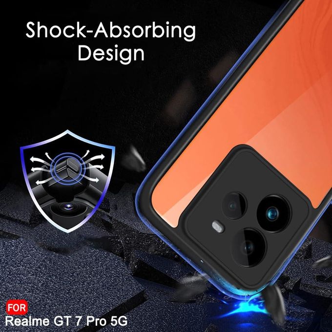 Cover Per Realme GT 7 Pro Con Retro In Vetro Temperato Sfumato Rosso Nero - Custodia TPU Antiurdo Ultrasottile - 3