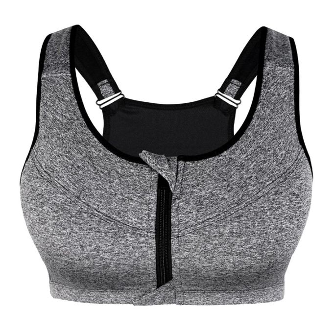 Generic Sports Bra Women Zipper Push Up Bra Fitness Top Athletic Gray XL @  Best Price Online