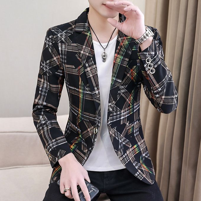 Black plaid deals blazer mens
