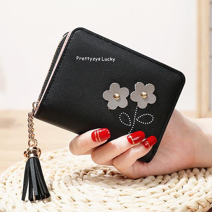 Fashion (Black)Flower Tassel Zipper Women Wallet Leather Short Coin Purse  Cards Holder Money Bags Mini Wallet Flower Wallets Girls Carteira WAR @  Best Price Online