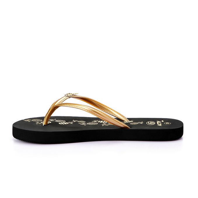 gold rubber flip flops