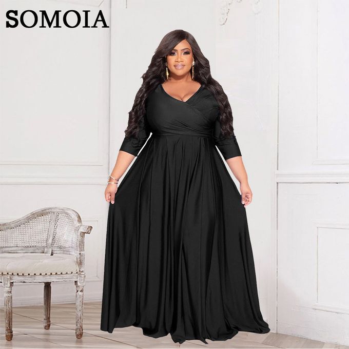 Fashion BlueSOMOIA L-4XL Plus Size Dress Women Wholesale Dropshipping Solid  Color Loose V-Neck Wedding Dress Long Dress Advanced Skirt SAB price in  Egypt