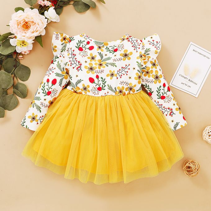 Fashion Baby Girls Princess Dress Long Sleeve Floral Partywear
