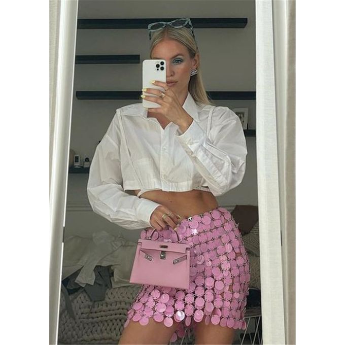 Women's Sequin Skirt Stainless Steel Metal Chain Plastic Geometric Sequins  Hollow Out Solid Halloween Fashion Mini Skirts