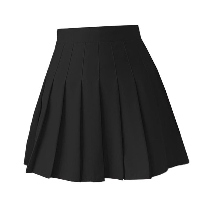 Women Pleated Skirt A line Mini Skirts Uniforms With Lining Black XXL