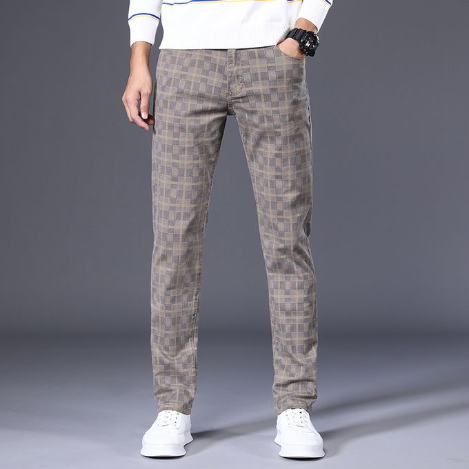 Fashion Light Khaki Jeywood Men s Slim Plaid Casual Pants 98