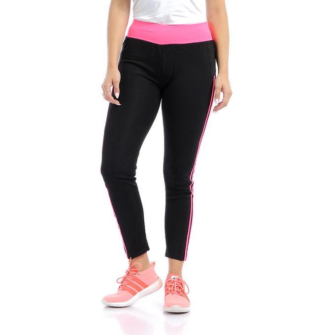 Shop Andora Sheer Sides Slip On Sportive Leggings - Black & Neon Pink ...