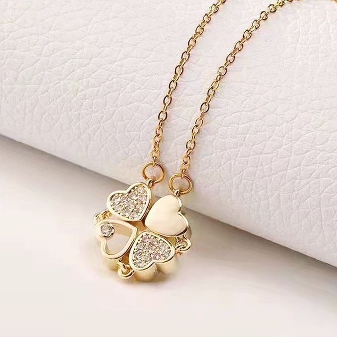 New Design Heart Four-leaf Clover Magnetic Pendant Necklace for Women Girls  Fashion Zircon Titanium Steel Christmas Gift Jewelry