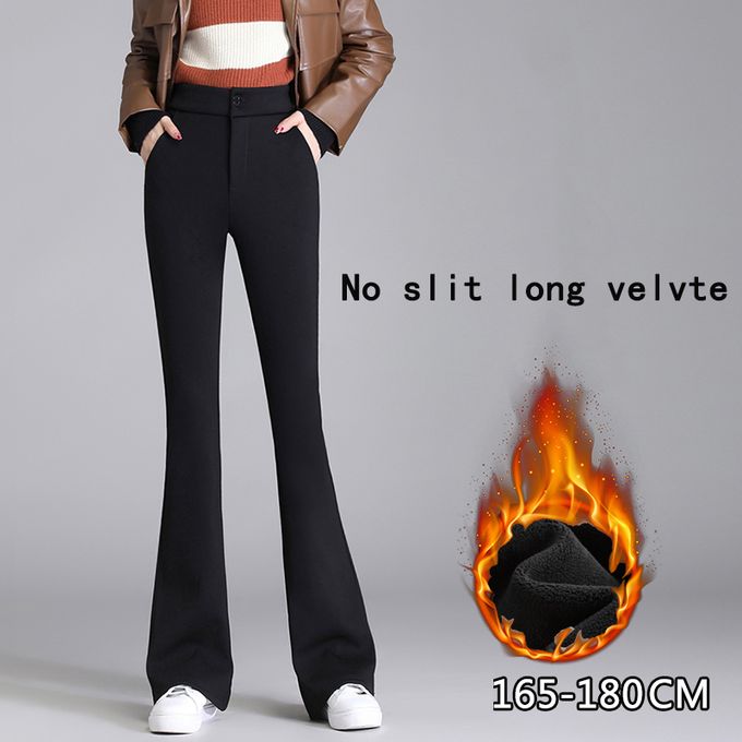 Fashion (Black Long Velvet 2)Plus Size Slit Black Flare Pants For Women  Trousers Korean Style Casual Office Lady Female High Waist Long Bell Bottom  Pants XXA @ Best Price Online