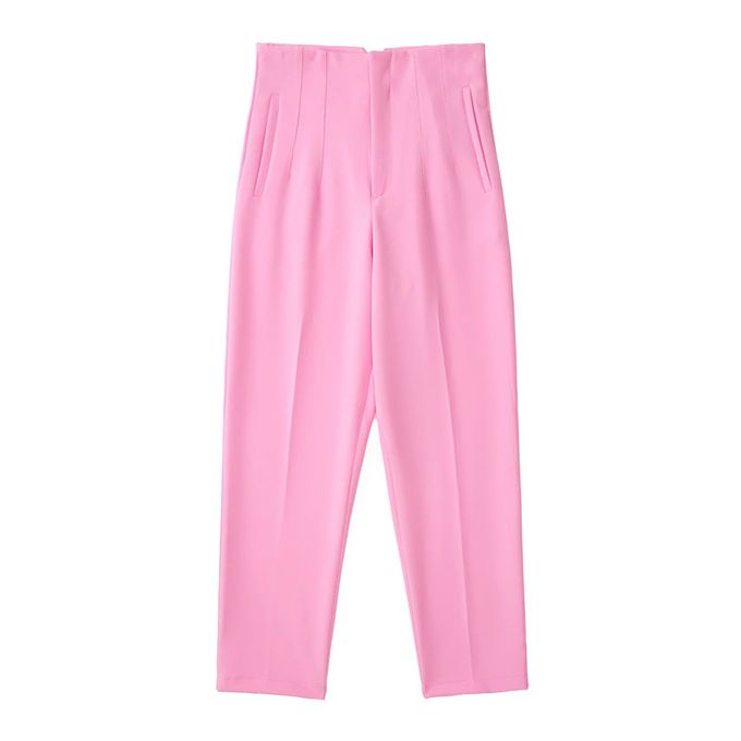 Fashion (Light Pink)TRAF 2022 Pencil Women Pants 28 Color High Waist Pants  For Women White Black Streetwear Woman Trousers Summer Office Wear Pants  DOU @ Best Price Online