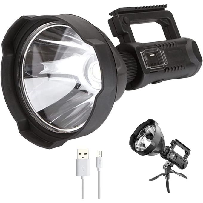90000 Lumen Rechargeable Spotlight Flashlight - Super Bright, With Tripod & USB Power Bank, IPX5 Waterproof