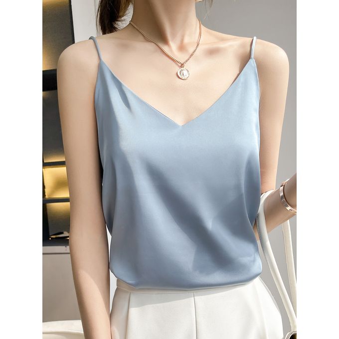 Women's Silk Sling Camisole V-neck Sleeveless Beautiful Back Crop Top Small  Camis Bottom Shirt for Ladies
