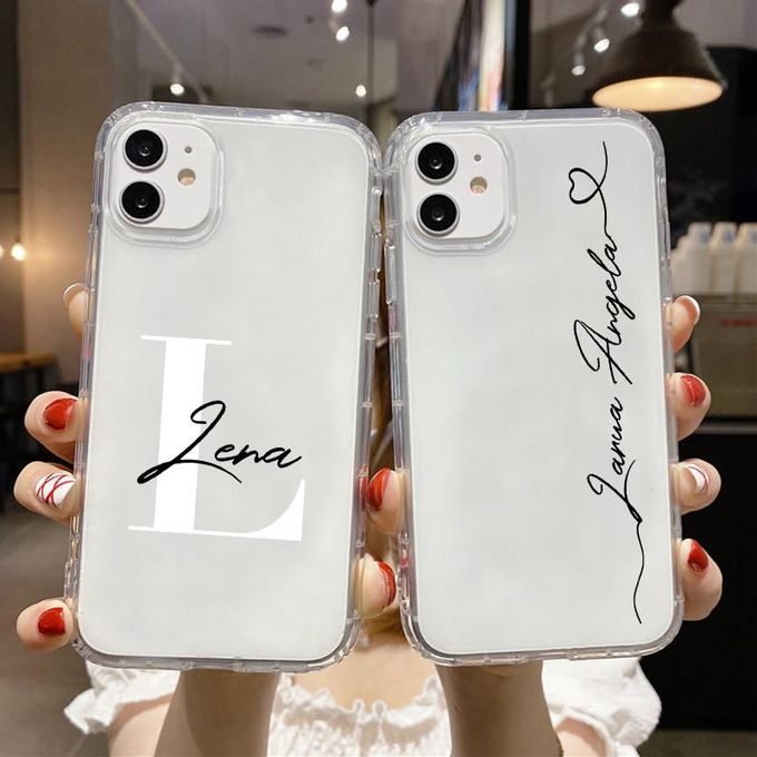 Capa de telefone com nome personalizado para iPhone 11 Pro Max 14 13 Mini  12 XR Xs X 6 7 8 Plus, texto personalizado TPU macio material de couro  artificial