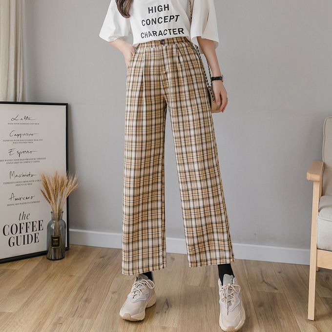 Jobtilbud Supersonic hastighed Teoretisk Fashion (Khaki)Vintage Plaid Pants Women High Waist Plus Size Wide Leg  Casual Female Trousers Summer Joggers Clothes Streetwear WEF @ Best Price  Online | Jumia Egypt