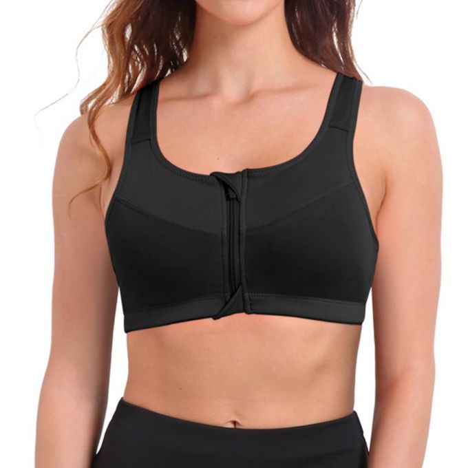 Generic Women Zipper Push Up Sports Bras Running Vest Gym Workout Black XL  @ Best Price Online