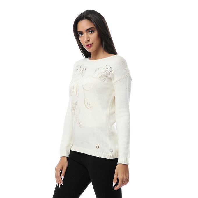 Shop Dalydress Front Lace Touch Knitted Pullover - Ivory | Jumia Egypt