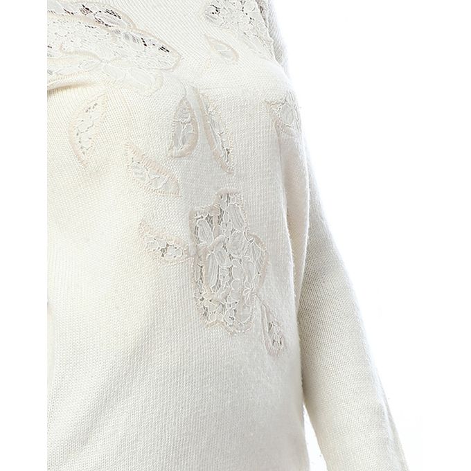 Shop Dalydress Front Lace Touch Knitted Pullover - Ivory | Jumia Egypt