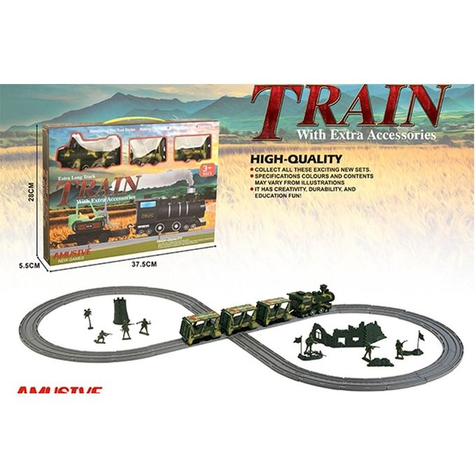 Military Train Set with Army Accessories – 4 War Cars with