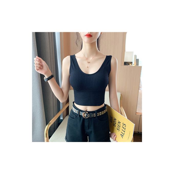 Fashion (b White And Black)knitted Camis For Woman Tops For Women Stripes Crop  Tops Built In Bra Spaghetti Strap Camisole Female Tank 2022 Droppshipping  WEF @ Best Price Online