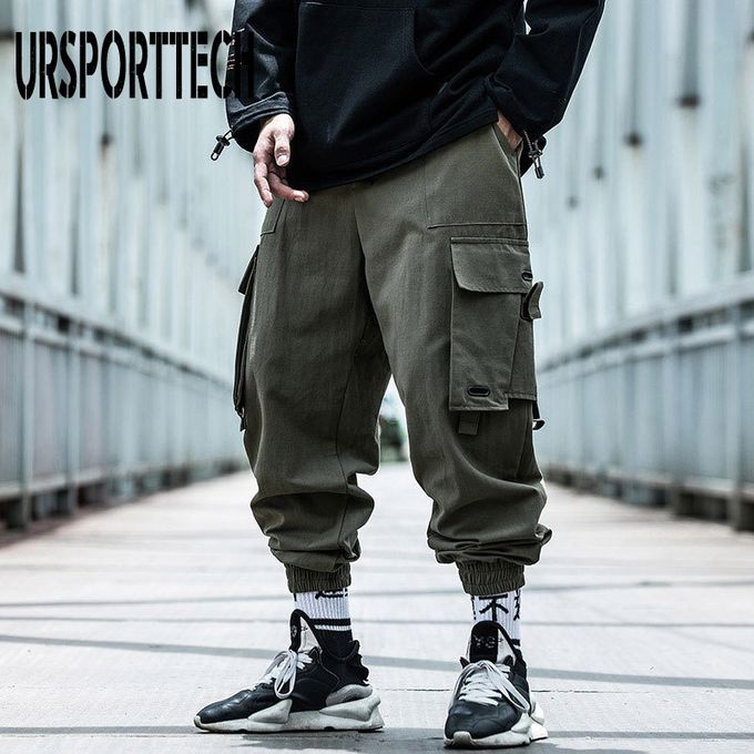 Men039s Cargo Pants Hip Hop Harem Pants Casual Loose Baggy Pockets Trousers  Black  eBay