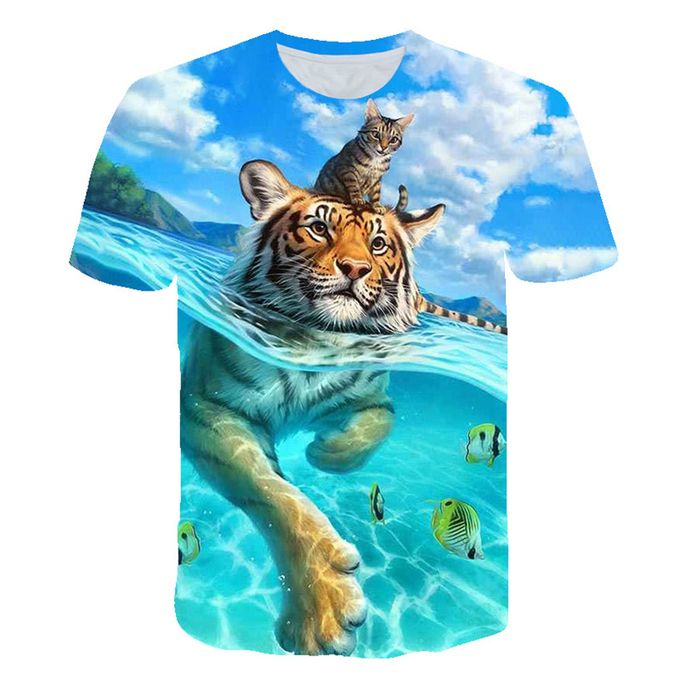 2022 Summer New Style 100% Pure Lycra Polyester T-shirt Men's Casual O-neck  Animal Shark 3D Printing High-quality Men's Top