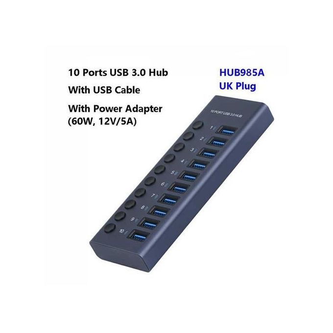 USB 3.0 Hub-10 Ports Powered USB Hub 60W USB Charging Hub with