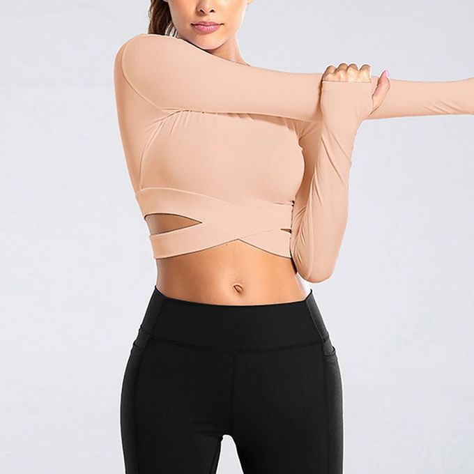 Fashion (long Pink)New Sports Tight Yoga Shirts Crop Top Women Short Sleeve  T-Shirt Gym Tops Fitness Running Workout Sport Top Gym Wear Sports Wear SMA  @ Best Price Online