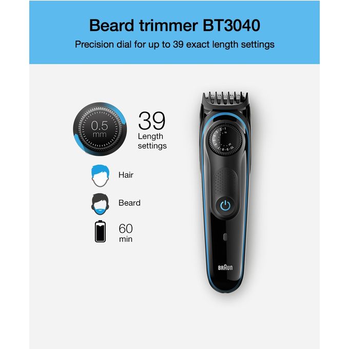 braun beard trimmer with gillette razor bt3040